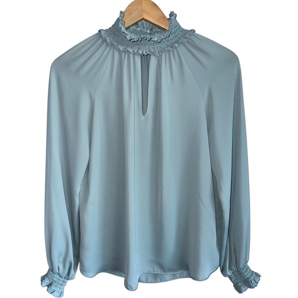 AMANDA UPRICHARD Mockneck‎ Keyhole Long Sleeve Blouse | Sea Mist Green XS - Picture 6 of 6